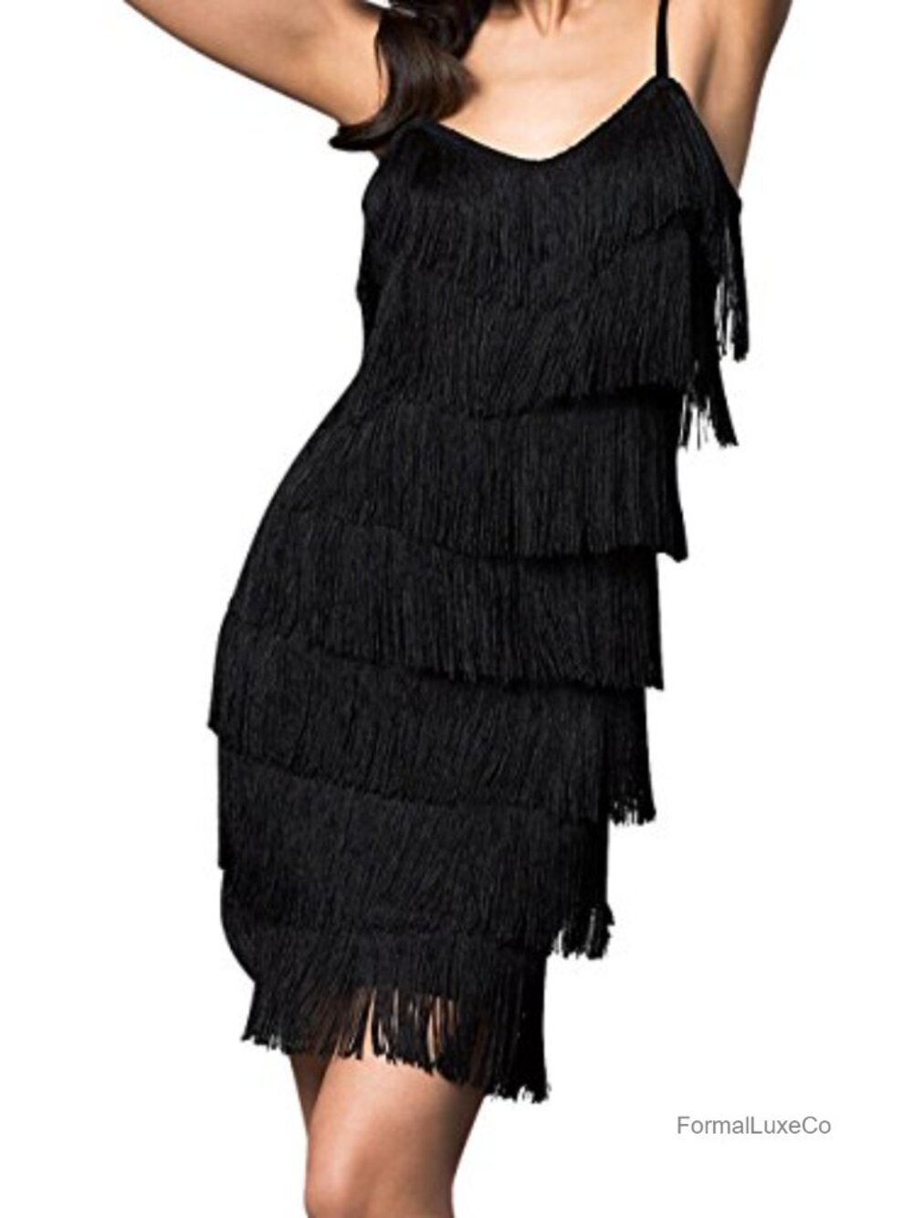 Fringe Flapper Mini Dress Sleeveless V-Neck Adjustable Bra Straps Party